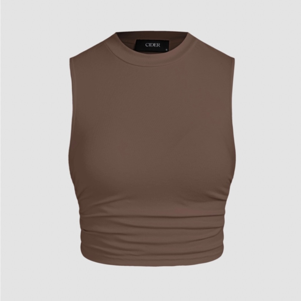Cider Solid Sleeveless Ruched Crop Top Brown Size Small
